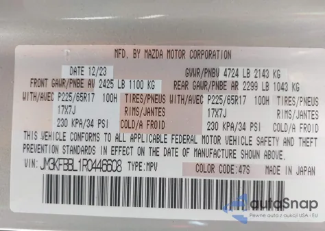 2024 Mazda Cx-5 2.5 S Select z USA, uszkodzony, nr VIN JM3KFBBL1R0446608